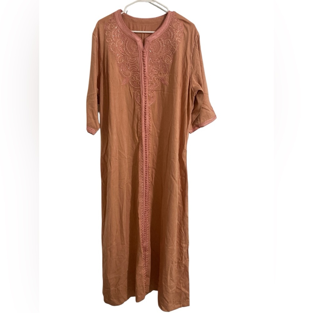 Moroccan-Style Kaftan- Luxurious, Embroidered & Beaded Peachy Colored Caftan-XL